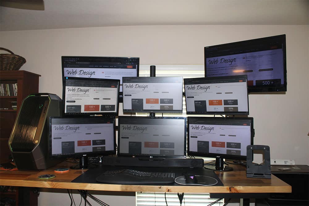 My office. Yes that is 8 monitors running on one computer.